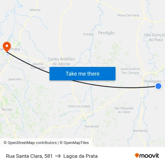 Rua Santa Clara, 581 to Lagoa da Prata map
