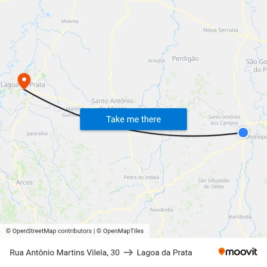 Rua Antônio Martins Vilela, 30 to Lagoa da Prata map