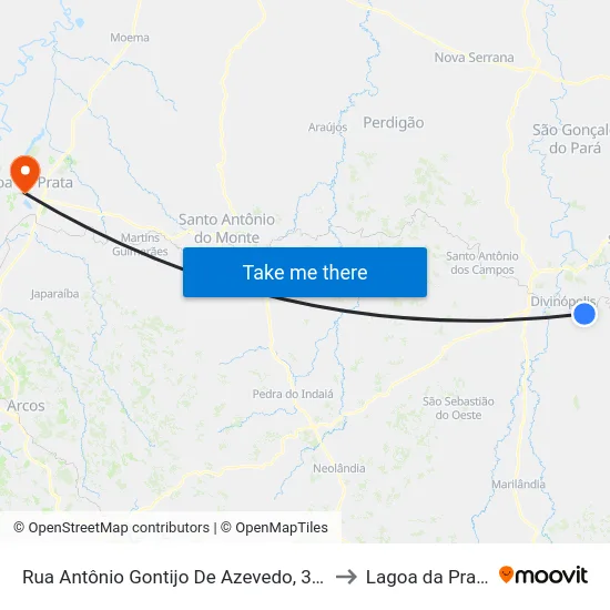 Rua Antônio Gontijo De Azevedo, 310 to Lagoa da Prata map
