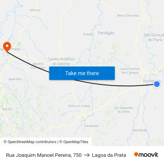 Rua Joaquim Manoel Pereira, 750 to Lagoa da Prata map