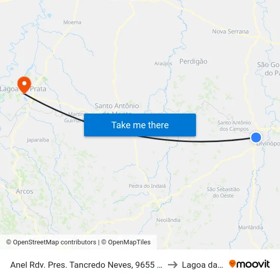 Anel Rdv. Pres. Tancredo Neves, 9655 | Posto Pratinha to Lagoa da Prata map