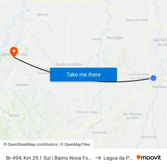 Br-494, Km 29,1 Sul | Bairro Nova Fortaleza to Lagoa da Prata map