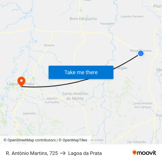 R. Antônio Martins, 725 to Lagoa da Prata map