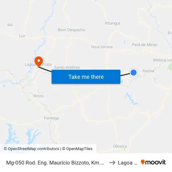 Mg-050 Rod. Eng. Maurício Bizzoto, Km 101,4 Leste | Fazenda Duas Pontes to Lagoa da Prata map