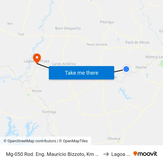 Mg-050 Rod. Eng. Maurício Bizzoto, Km 102 Leste | Fazenda Duas Pontes to Lagoa da Prata map