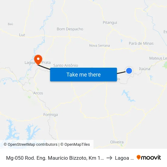 Mg-050 Rod. Eng. Maurício Bizzoto, Km 102,9 Leste | Divisa Itaúna/Igaratinga to Lagoa da Prata map