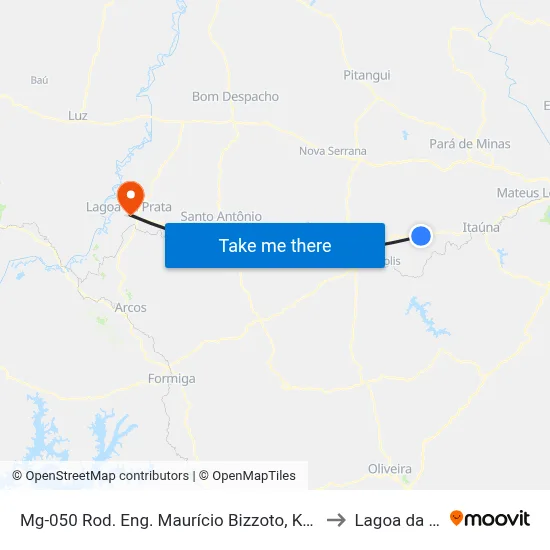 Mg-050 Rod. Eng. Maurício Bizzoto, Km 105,5 Oeste to Lagoa da Prata map