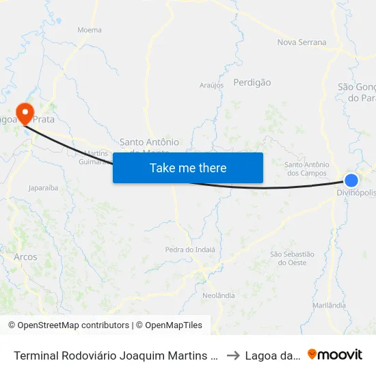Terminal Rodoviário Joaquim Martins Lara | Divinópolis to Lagoa da Prata map