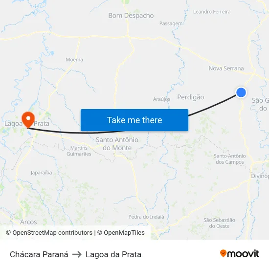 Chácara Paraná to Lagoa da Prata map
