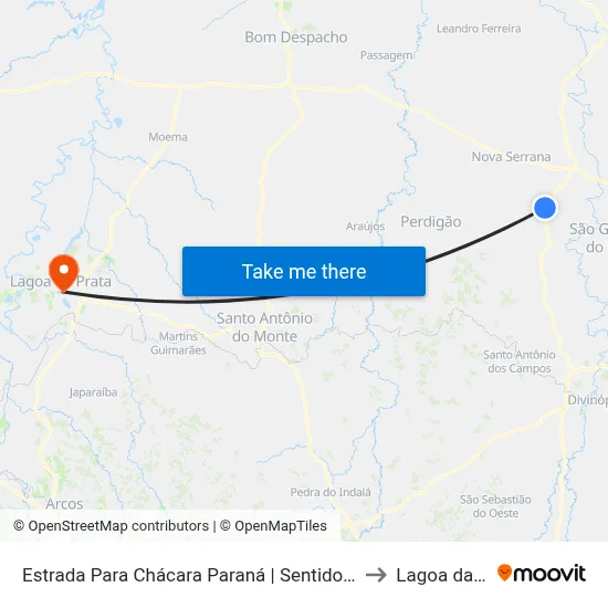 Estrada Para Chácara Paraná | Sentido Chácara Paraná to Lagoa da Prata map