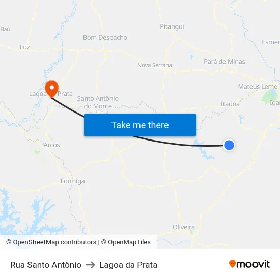 Rua Santo Antônio to Lagoa da Prata map