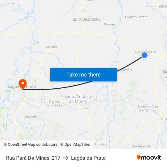 Rua Pará De Minas, 217 to Lagoa da Prata map