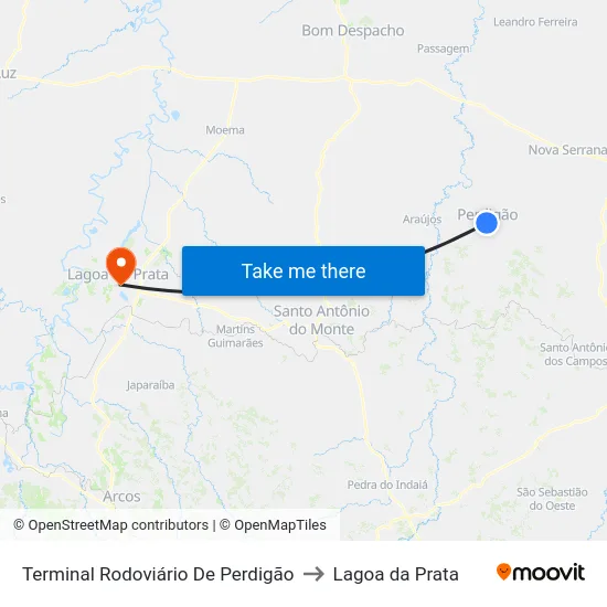 Terminal Rodoviário De Perdigão to Lagoa da Prata map