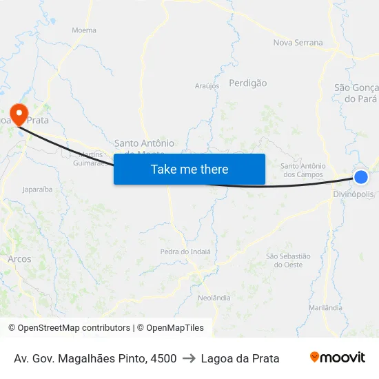 Av. Gov. Magalhães Pinto, 4500 to Lagoa da Prata map