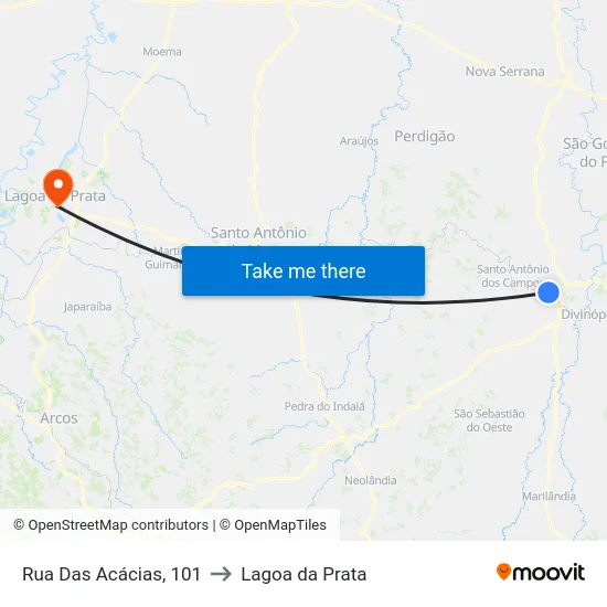 Rua Das Acácias, 101 to Lagoa da Prata map