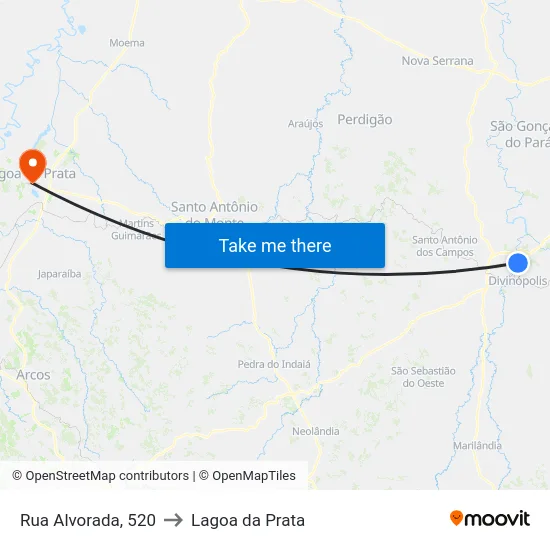 Rua Alvorada, 520 to Lagoa da Prata map
