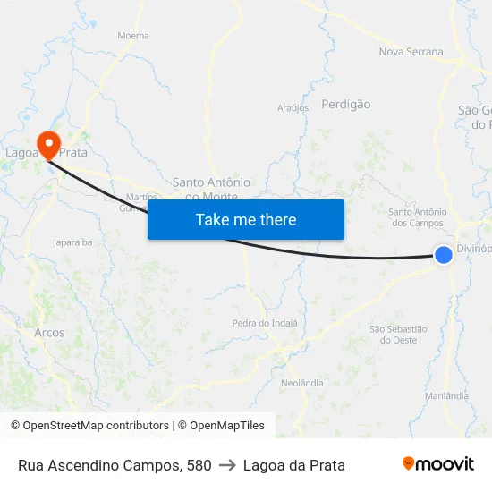 Rua Ascendino Campos, 580 to Lagoa da Prata map