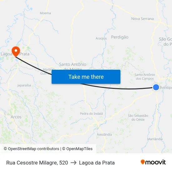 Rua Cesostre Milagre, 520 to Lagoa da Prata map
