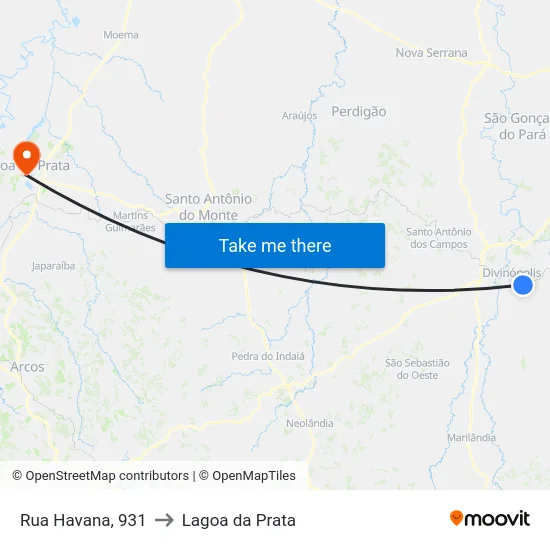 Rua Havana, 931 to Lagoa da Prata map