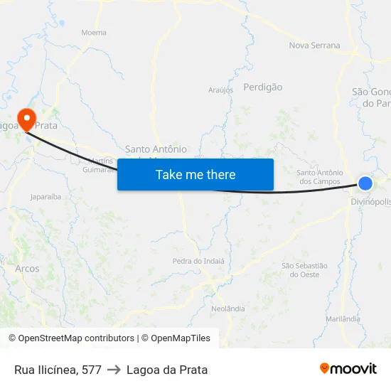 Rua Ilicínea, 577 to Lagoa da Prata map