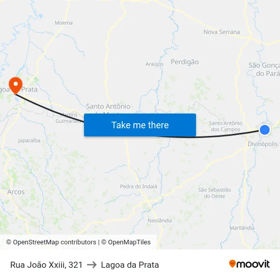 Rua João Xxiii, 321 to Lagoa da Prata map