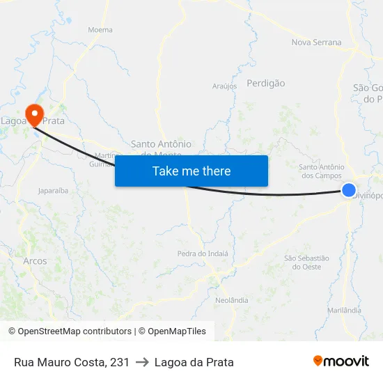 Rua Mauro Costa, 231 to Lagoa da Prata map