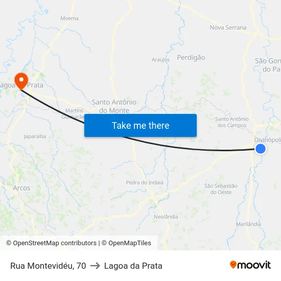 Rua Montevidéu, 70 to Lagoa da Prata map