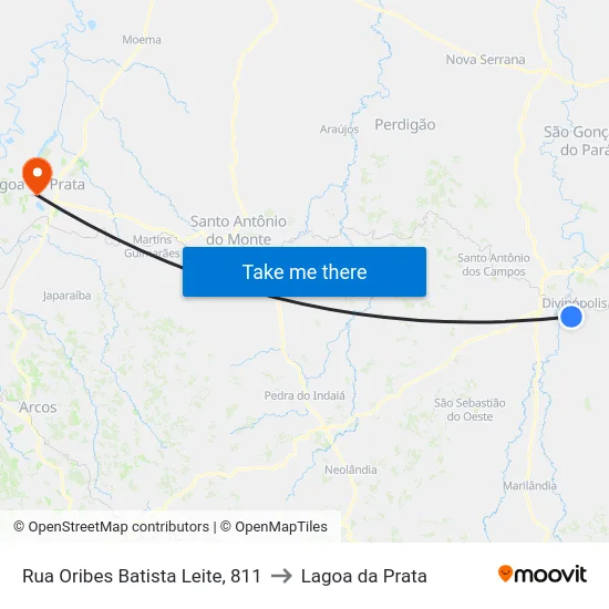 Rua Oribes Batista Leite, 811 to Lagoa da Prata map