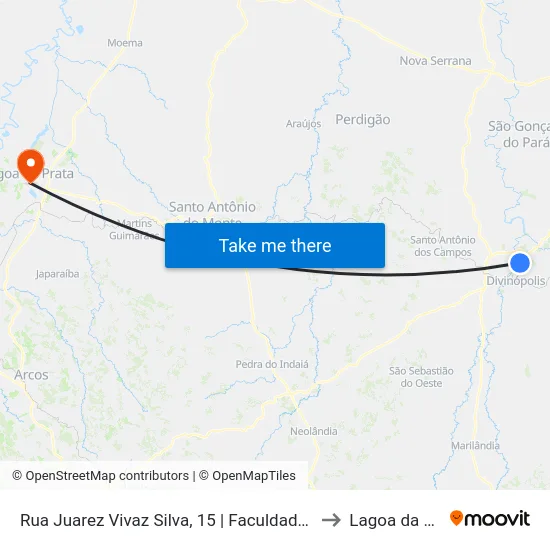 Rua Juarez Vivaz Silva, 15 | Faculdade Pitágoras to Lagoa da Prata map