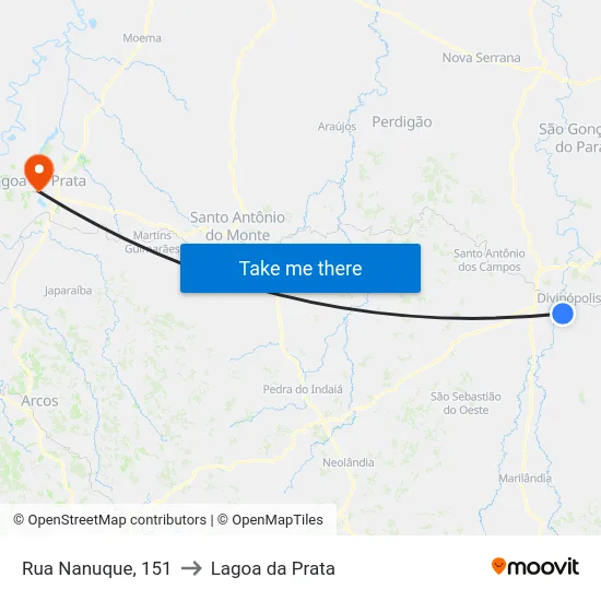 Rua Nanuque, 151 to Lagoa da Prata map