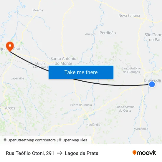 Rua Teófilo Otoni, 291 to Lagoa da Prata map