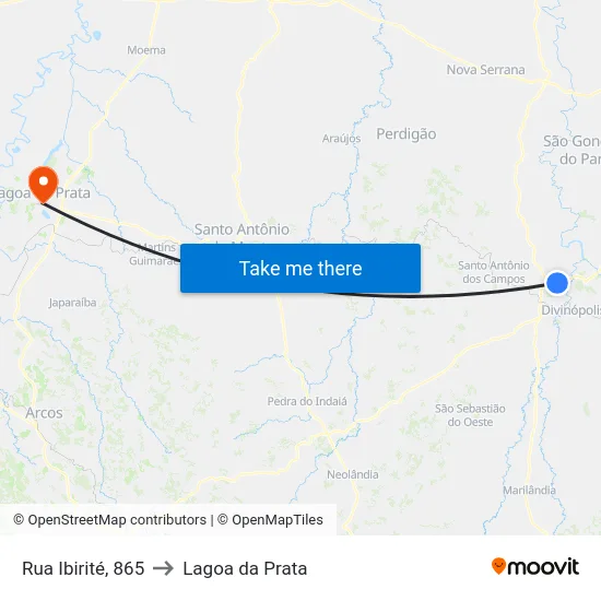 Rua Ibirité, 865 to Lagoa da Prata map