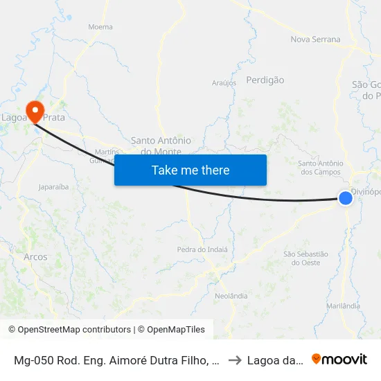 Mg-050 Rod. Eng. Aimoré Dutra Filho, Km 131,6 Oeste to Lagoa da Prata map