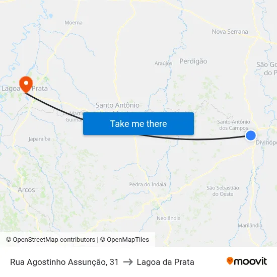 Rua Agostinho Assunção, 31 to Lagoa da Prata map
