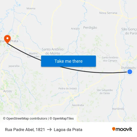 Rua Padre Abel, 1821 to Lagoa da Prata map