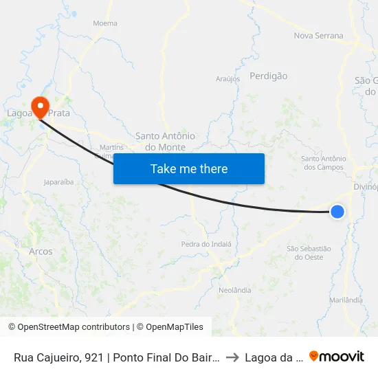 Rua Cajueiro, 921 | Ponto Final Do Bairro Jardinópolis to Lagoa da Prata map