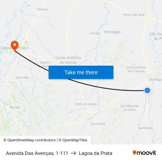 Avenida Das Avenças, 1-111 to Lagoa da Prata map