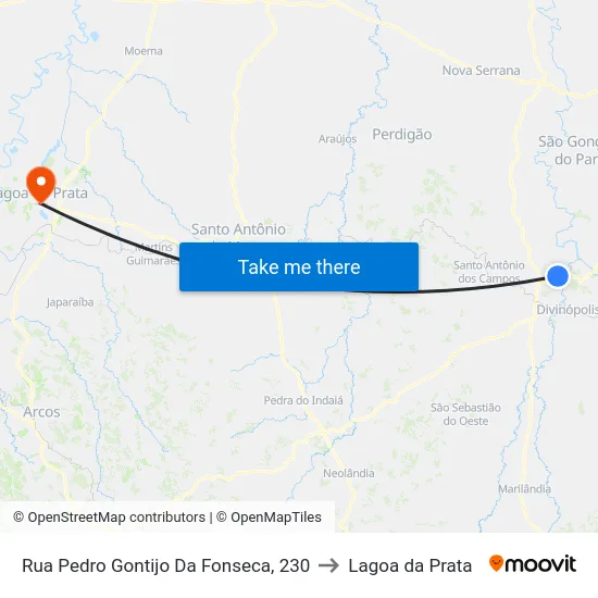 Rua Pedro Gontijo Da Fonseca, 230 to Lagoa da Prata map