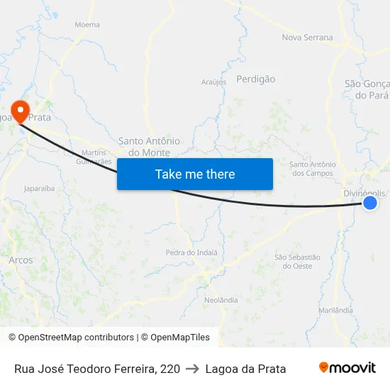 Rua José Teodoro Ferreira, 220 to Lagoa da Prata map