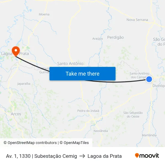 Av. 1, 1330 | Subestação Cemig to Lagoa da Prata map