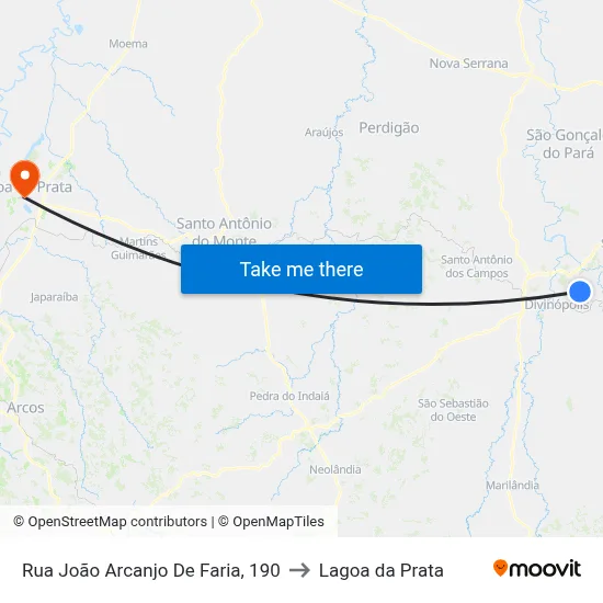 Rua João Arcanjo De Faria, 190 to Lagoa da Prata map