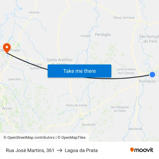 Rua José Martins, 361 to Lagoa da Prata map