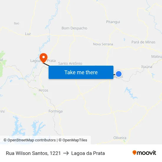 Rua Wilson Santos, 1221 to Lagoa da Prata map