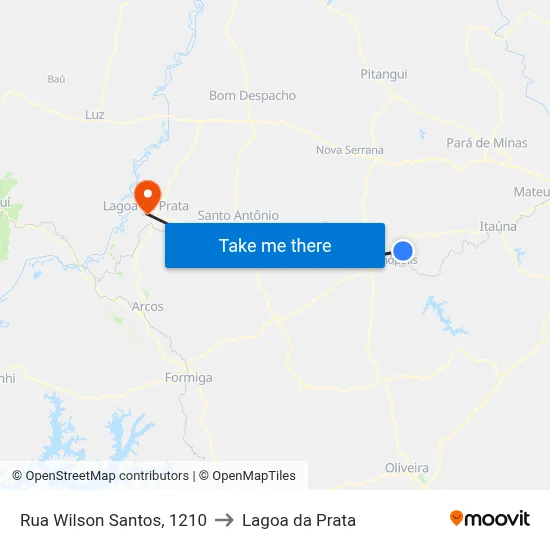 Rua Wilson Santos, 1210 to Lagoa da Prata map