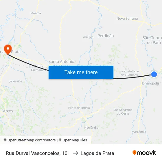 Rua Durval Vasconcelos, 101 to Lagoa da Prata map