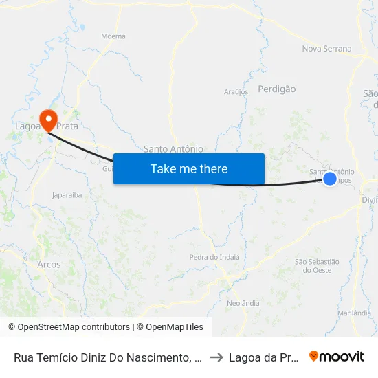 Rua Temício Diniz Do Nascimento, 200 to Lagoa da Prata map