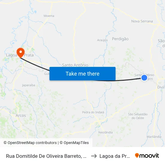 Rua Domitilde De Oliveira Barreto, 150 to Lagoa da Prata map