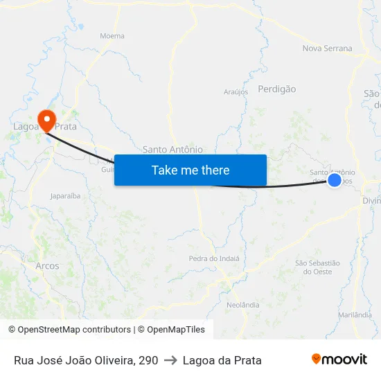 Rua José João Oliveira, 290 to Lagoa da Prata map