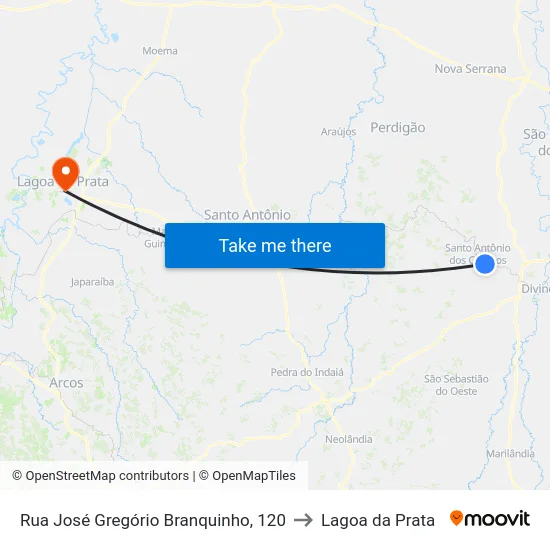 Rua José Gregório Branquinho, 120 to Lagoa da Prata map