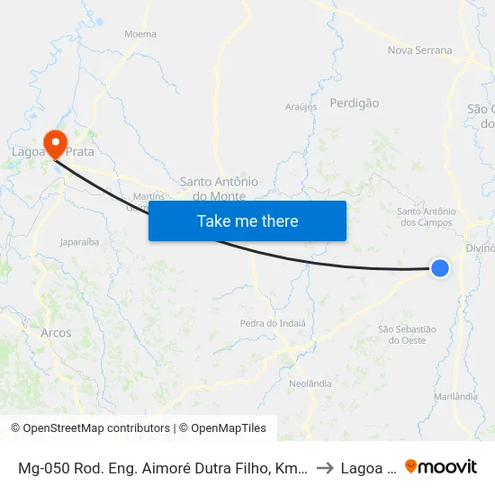 Mg-050 Rod. Eng. Aimoré Dutra Filho, Km 135,3 Oeste | Entr. Cacôco De Baixo to Lagoa da Prata map